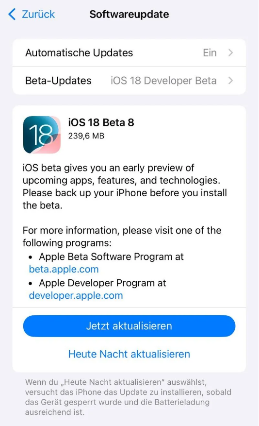 三江苹果手机维修分享苹果 iOS / iPadOS 18 开发者预览版 Beta 8 发布 